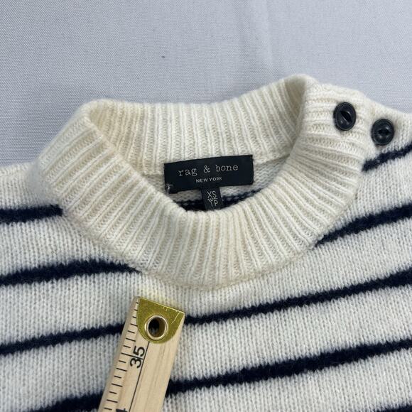 Rag & Bone Striped Lambswool Sam Sweater Pullover Ivory Navy Size XS - Picture 3 of 12